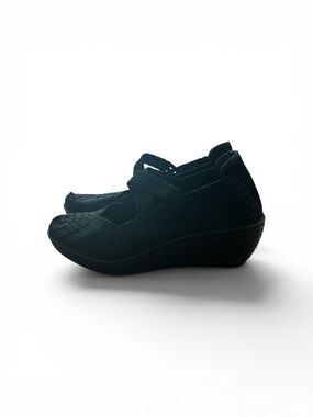 Corkys Classy Woven Elastic Wedge Shoes Black Size 7 Comfort Slip On